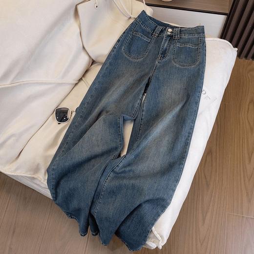 雀说复古高腰弹力直筒牛仔裤春夏新款宽松显瘦时尚百搭直筒裤AL9080 商品图3