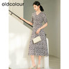 oldcolour夏季新款优雅气质高腰显瘦V领短袖碎花连衣裙女Q241007A1 商品缩略图2