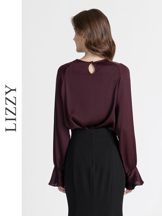 LIZZY早秋简约圆领桑蚕丝气质通勤长袖衬衫8150 商品图3