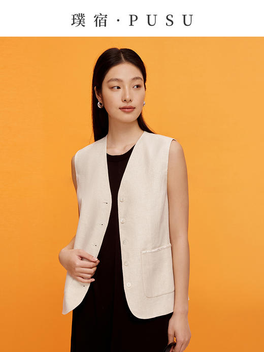 55192  璞宿PUSU 浮光 定织亚麻鎏金V领珠绣马甲  商品图6