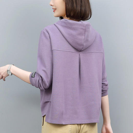 丁摩 卫衣女春秋小个子短款洋气减龄百搭休闲薄款大码连帽上衣5ZF-3315 商品图3