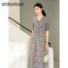 oldcolour夏季新款优雅气质高腰显瘦V领短袖碎花连衣裙女Q241007A1 商品缩略图1