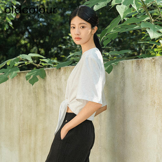 oldcolour夏新款简约休闲宽松设计感短款纯棉短袖T恤女Q240203A1 商品图2