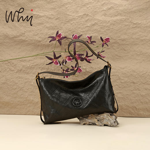 Why女包秋冬新款菱格hobo包轻奢复古大容量托特包美拉德风斜挎包YA5360 商品图3