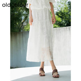 oldcolour夏新款白色气质设计感小众高腰印花半身长裙女Q250605A1