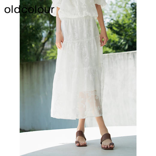 oldcolour夏新款白色气质设计感小众高腰印花半身长裙女Q250605A1 商品图0