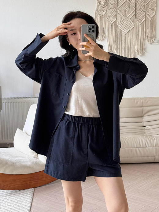 亚麻混纺 宽松简约休闲感衬衣&短裤套装 商品图2