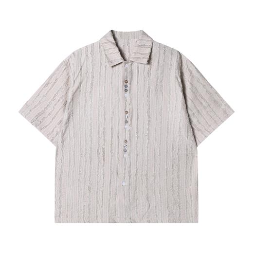 25AS392夏季高级感新款韩版纯色竖纹肌理感短袖衬衫休闲复古时尚上衣 商品图1