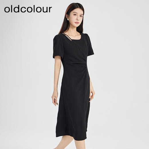 oldcolour夏季新款黑色优雅气质高级感设计感短袖连衣裙女Q221001A1 商品图2