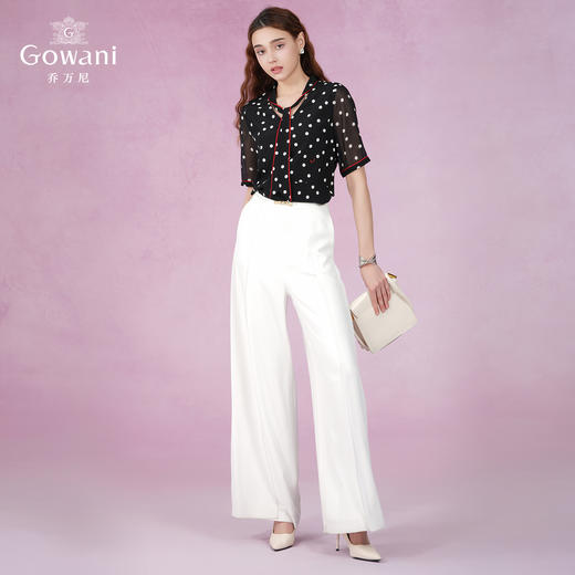 乔万尼夏季桑蚕丝波点衬衫女设计感洋气修身短袖真丝上衣EN2C570 商品图3