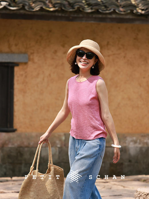 PETIT SCHAN小闪 CLO#093 little summer 小夏天 亚麻棉绢丝条纹针织背心 商品图4