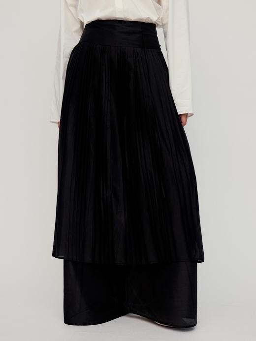 Ruohan 黑色天丝腰封百褶半裙 商品图3