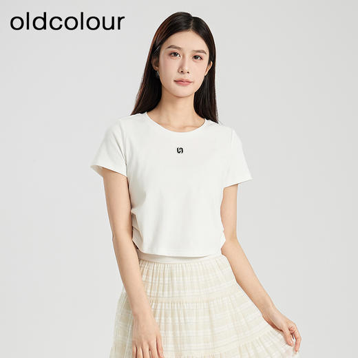 oldcolour夏季新款纯色简约通勤百搭短款短袖T恤女Q240204A1 商品图1