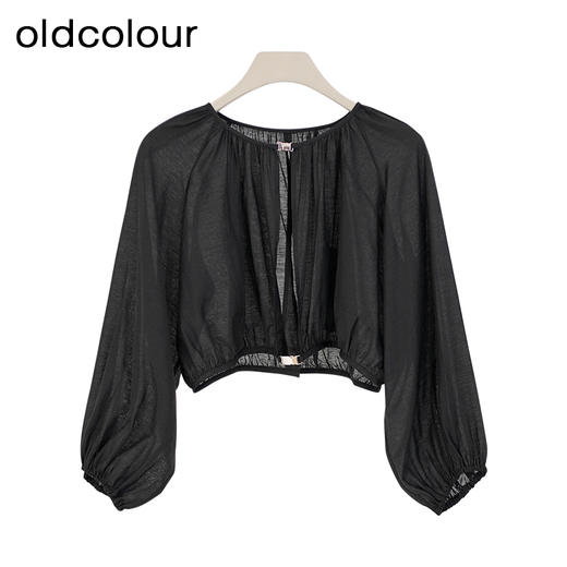 oldcolour夏季新款纯色简约薄款宽松长袖罩衫短外套女Q220402A1 商品图2