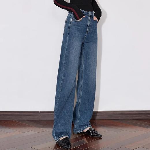 初语修型牛仔裤|复古弹力窄版显瘦直筒阔腿裤 商品图2