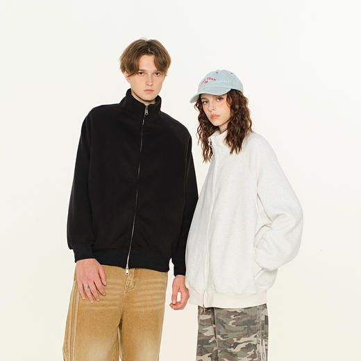 丁摩 春秋季美式复古立领开衫卫衣男女同款百搭上衣休闲拉链潮流外套5ZF-005 商品图3