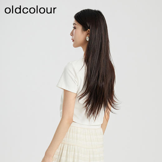 oldcolour夏季新款纯色简约通勤百搭短款短袖T恤女Q240204A1 商品图4