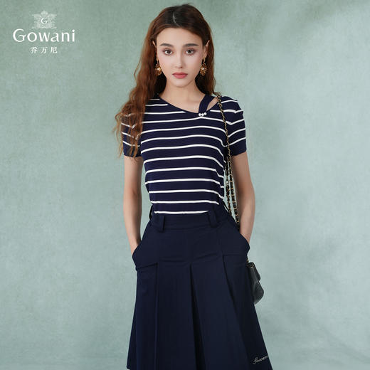 乔万尼薄款小香风设计感早春针织衫条纹宽松夏款短袖上衣EI2M819 商品图1