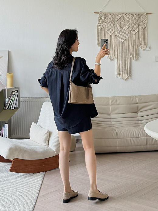 亚麻混纺 宽松简约休闲感衬衣&短裤套装 商品图4