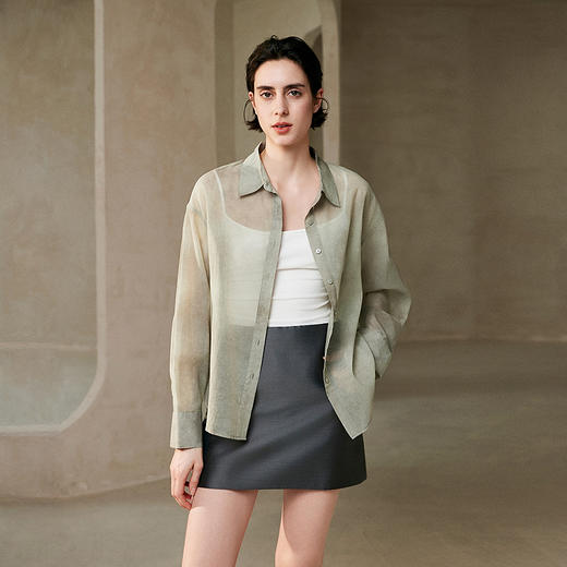 棉仓362604016-初棉宽松薄款扎染长袖衬衫 商品图0