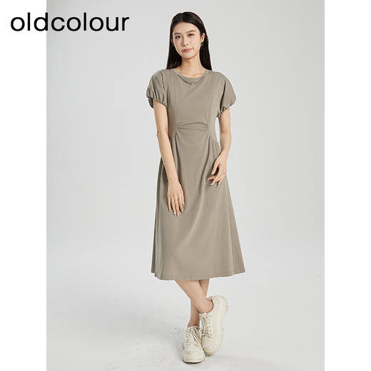 oldcolour夏季新款设计感小众高腰A字中长款短袖连衣裙Q281005A1 商品图3