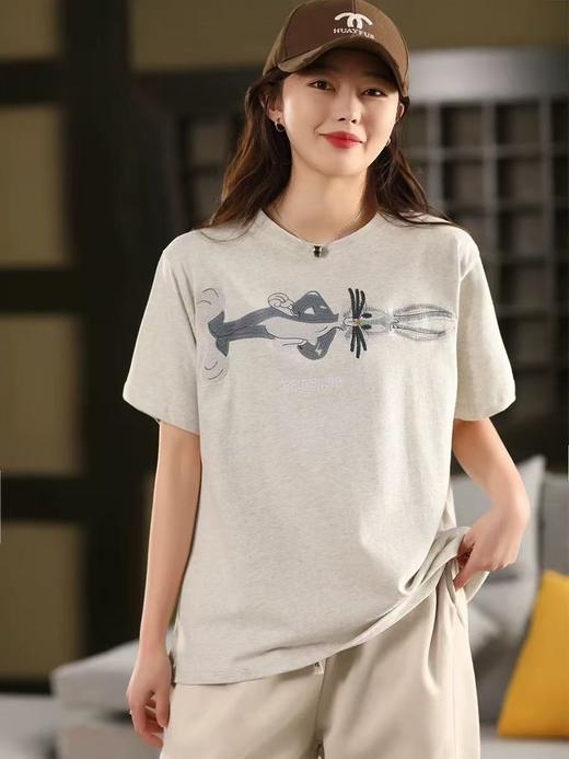 雀说新款立体卡通刺绣棉短袖女圆领套头衫休闲T恤上衣AL242 商品图3