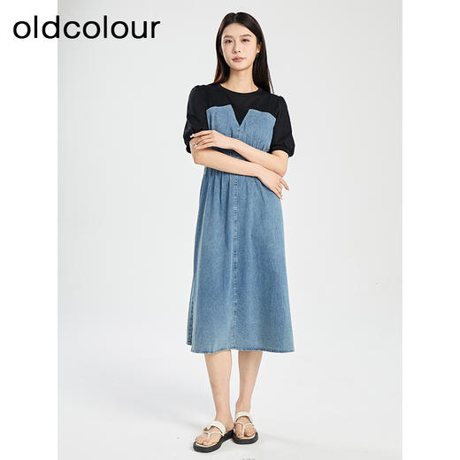 oldcolour夏季新款牛仔拼接设计感气质收腰显瘦连衣裙女Q281012A1 商品图4