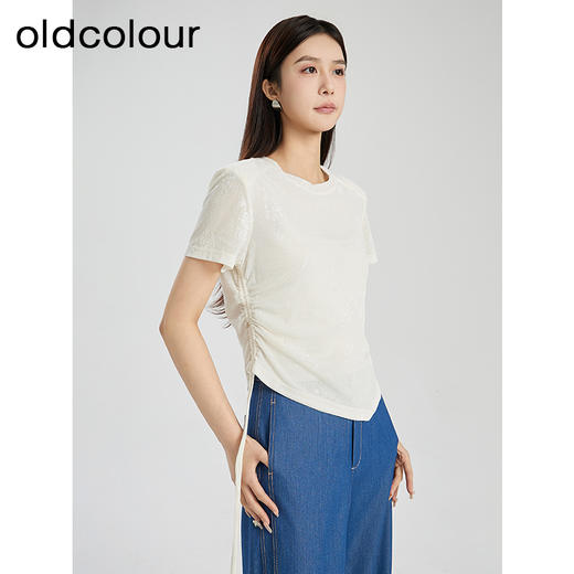 oldcolour夏季新款纯色简约百搭通勤休闲短袖套头上衣女Q280107A1 商品图2