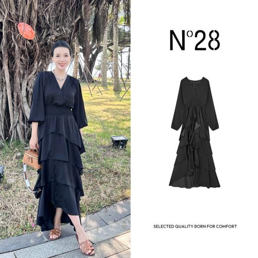 【破价】N°28 2025春季新款长款连衣裙 显瘦气质高腰V领设计感蓬蓬裙885241L518 商品图1