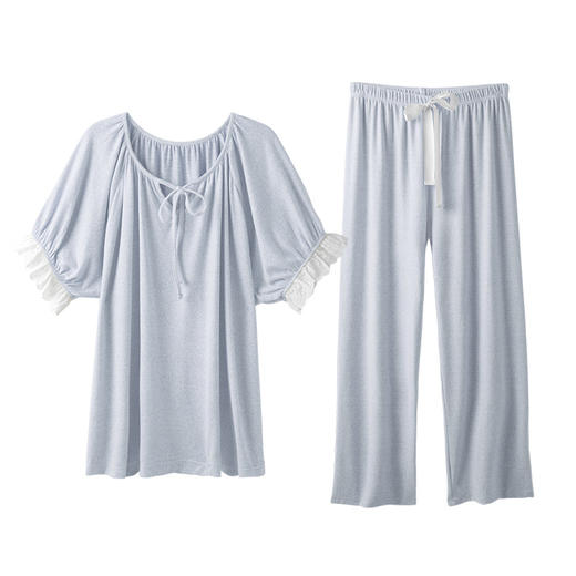 I'd爱帝女士超柔云感花纱短袖长裤家居套装 商品图6