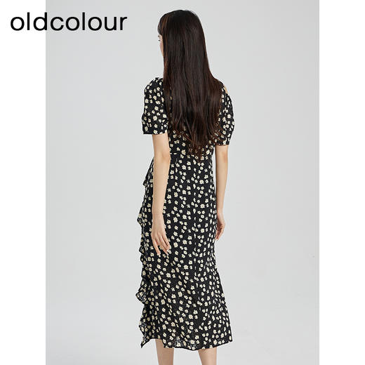 oldcolour夏季新款设计感小众气质不规则短袖碎花连衣裙Q281022A1 商品图4