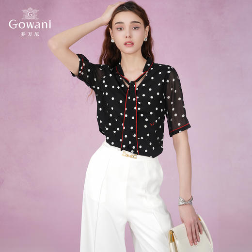 乔万尼夏季桑蚕丝波点衬衫女设计感洋气修身短袖真丝上衣EN2C570 商品图2