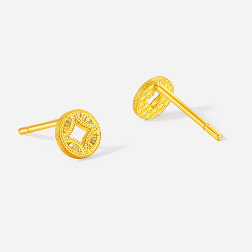 周六福5G足金黄金计价耳饰有钱必应爆闪炫彩碎碎铜钱耳钉节日礼物 商品图1