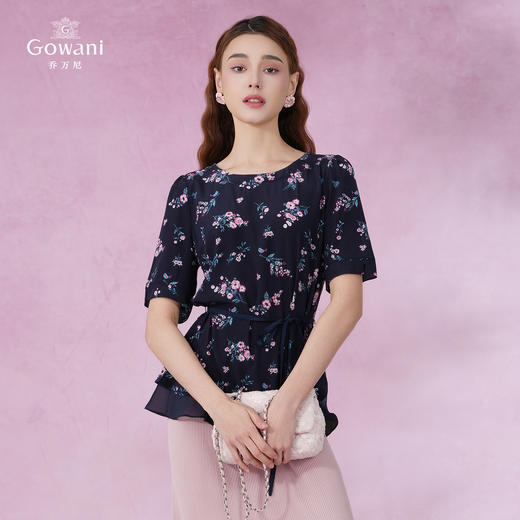 乔万尼夏季新款桑蚕丝真丝上衣小碎花收腰减龄衬衫EI2C840 商品图1