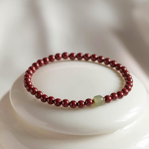 丁摩 原矿高含量朱砂透光和田玉手链情侣古风本命年礼物男女5ZF-1 商品图6
