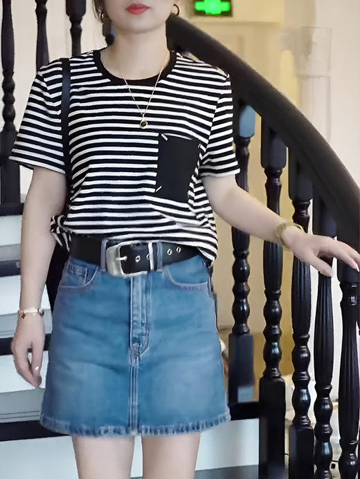 【高品质私服】【ML贴布刺绣条纹短袖T恤】清爽透气，享受来自全棉的舒适魅力G0871-CC【无标出货 介意慎拍】 商品图7