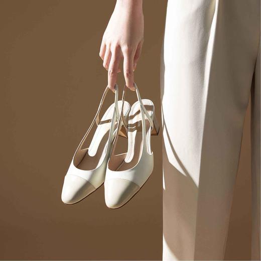 顺丰包邮41036洛诗琳夏季新款设计感小香风拼接后空粗跟凉鞋11121 商品图3