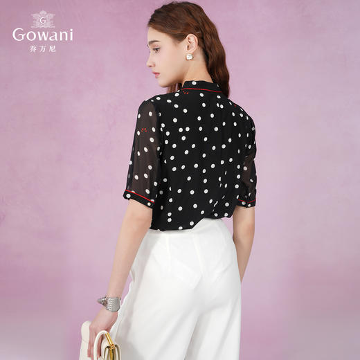 乔万尼夏季桑蚕丝波点衬衫女设计感洋气修身短袖真丝上衣EN2C570 商品图4