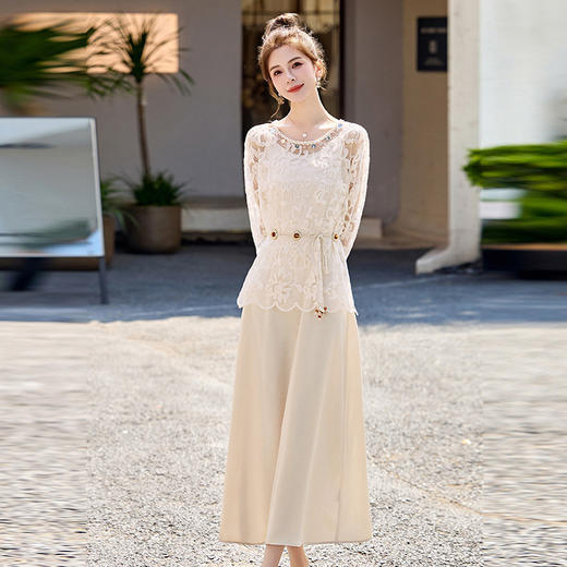 2025年夏季镂空蕾丝腰带新款两件套裙时尚气质百搭连衣裙气质甜美HR-YRX9226 商品图1