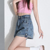 罗蒙夏季女士牛仔短裤高腰显瘦直筒卷边设计时尚休闲通勤短裤女 商品缩略图3