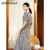 oldcolour夏季新款优雅气质高腰显瘦V领短袖碎花连衣裙女Q241007A1 商品缩略图4