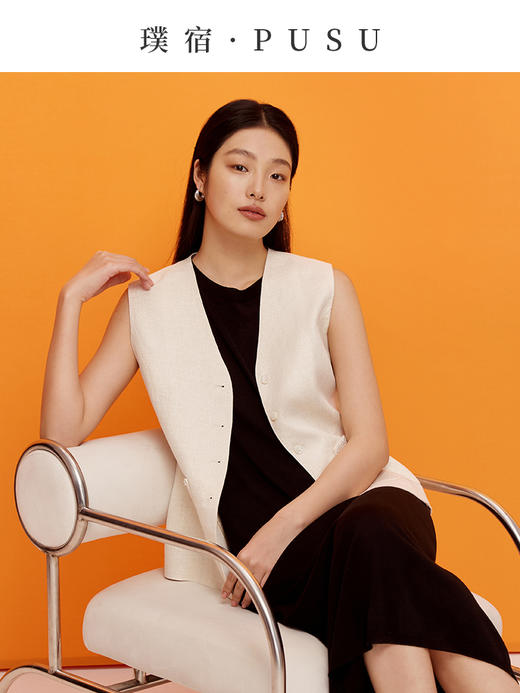 55192  璞宿PUSU 浮光 定织亚麻鎏金V领珠绣马甲  商品图7