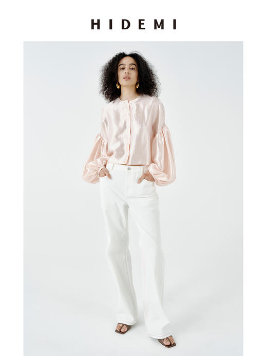 HIDEMI 都市单宁甄选白色水洗自然牛仔棉中低腰设计感红色走线直筒显瘦牛仔裤 商品图6