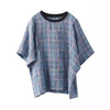 雀说新款勾线色织格纹上衣女拼接螺纹圆领短袖格子衫休闲AL727 商品缩略图2