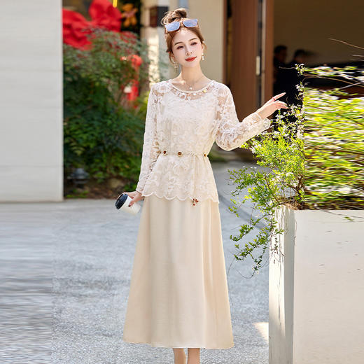 2025年夏季镂空蕾丝腰带新款两件套裙时尚气质百搭连衣裙气质甜美HR-YRX9226 商品图0