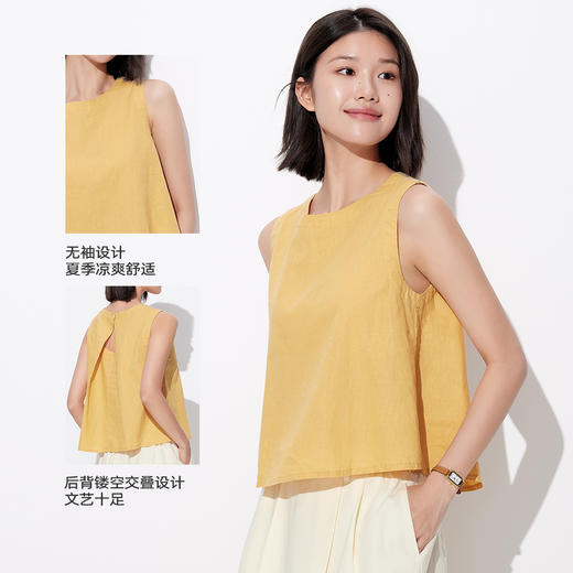 马恩夏季新款女装棉麻无袖背心外穿日系亚麻上衣衬衫款1P2221408 商品图1