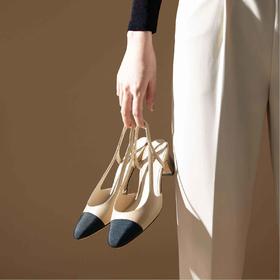 顺丰包邮41036洛诗琳夏季新款设计感小香风拼接后空粗跟凉鞋11121