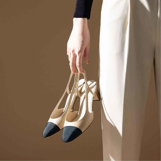 顺丰包邮41036洛诗琳夏季新款设计感小香风拼接后空粗跟凉鞋11121 商品图0