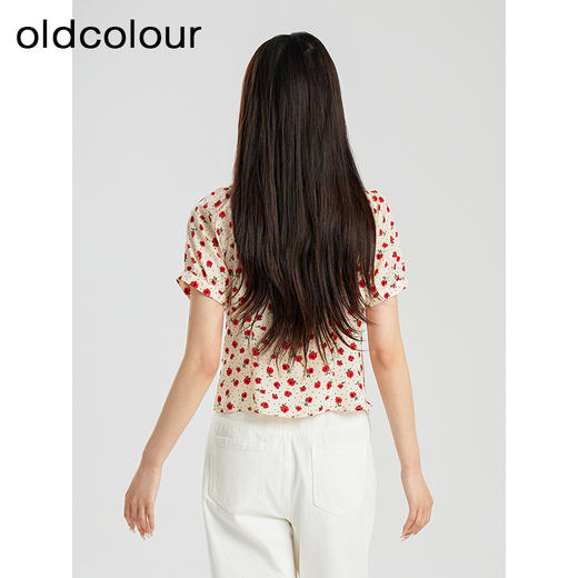 oldcolour夏季新款设计感气质收腰短袖套头碎花衬衫女Q280106A1 商品图4