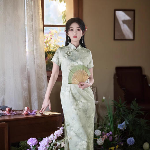 水蓝改良文艺修身年轻款日常清雅旗袍XL1218 商品图1